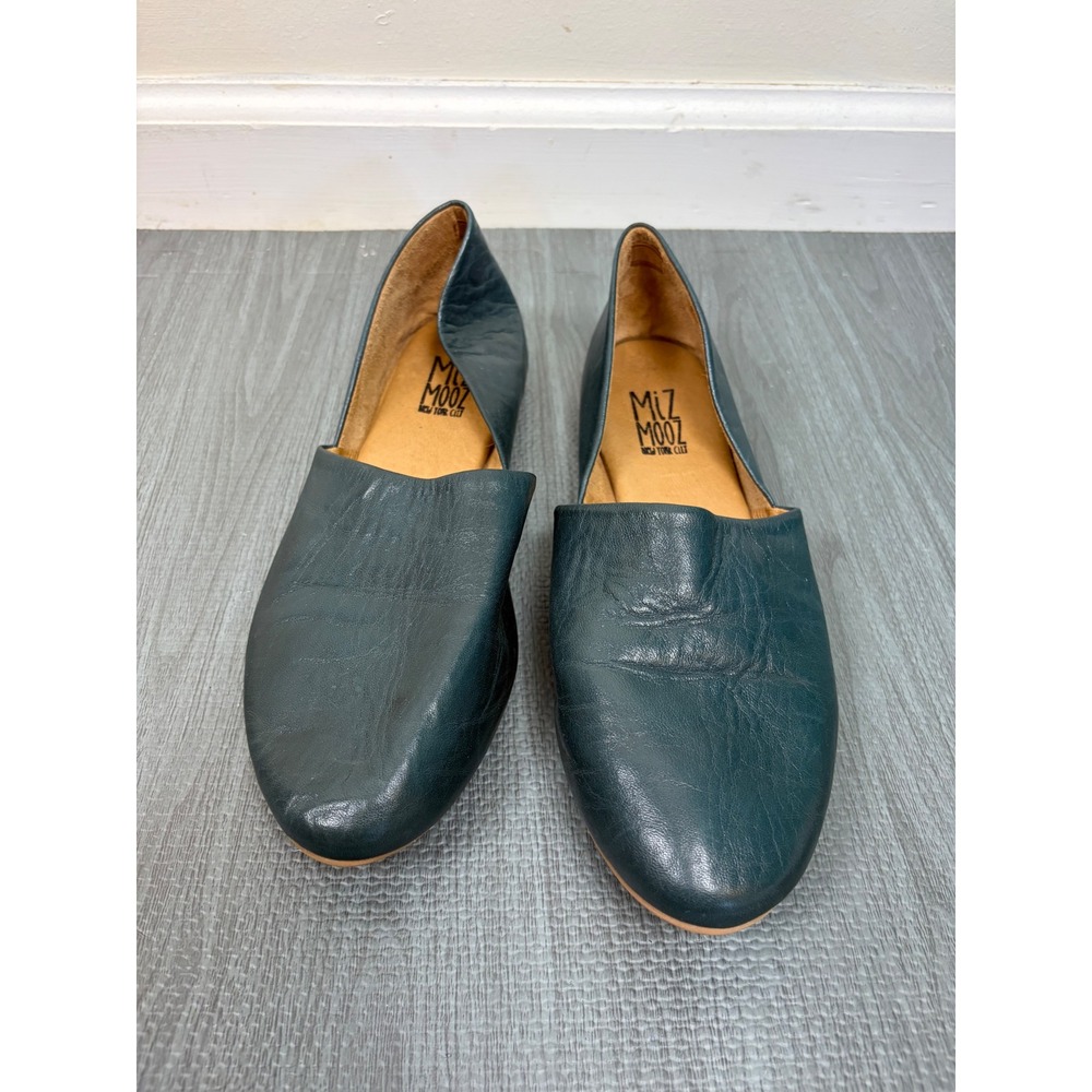 Miz Mooz Kimmy Flats US 7.5 38 Teal Blue Leather D'Orsay Slip On Almond Toe Fall - Picture 2 of 10